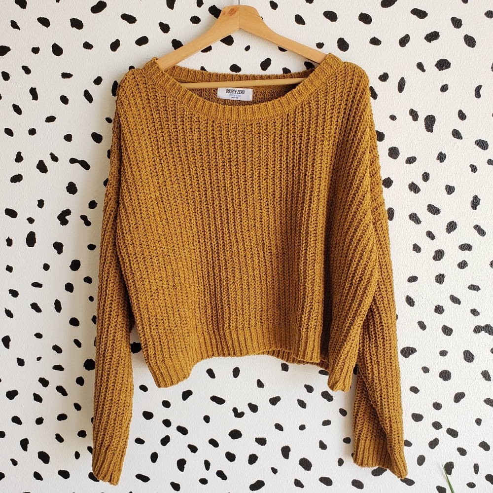 Mustard Drop Shoulder Crop Sweater